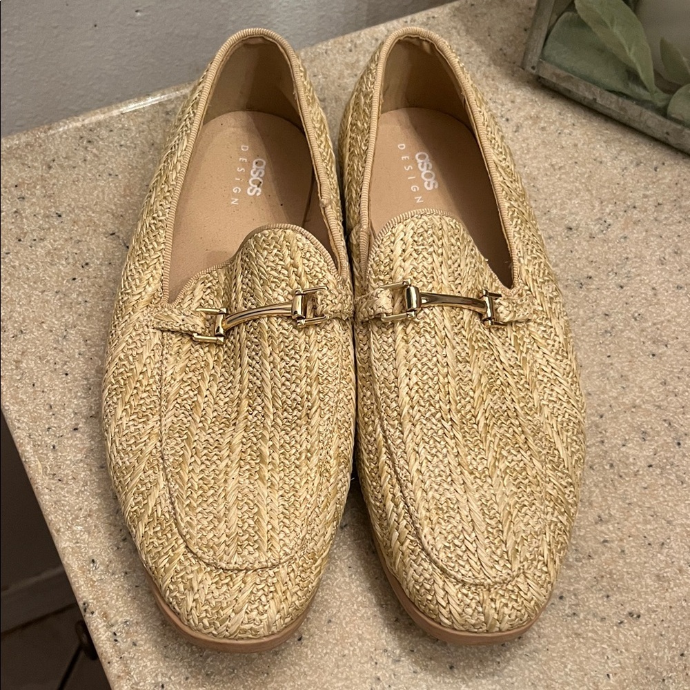 ASOS Tan Woven Loafers with Gold Detail